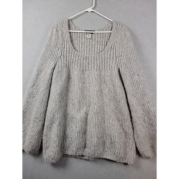 BCBGMaxazria Alpaca Blend Gray Knit LS Oversized Scoop Neck Sweater Women's Lrg - Picture 2 of 11